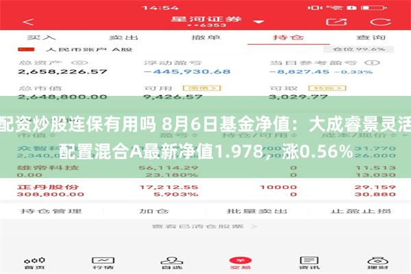 配资炒股连保有用吗 8月6日基金净值：大成睿景灵活配置混合A最新净值1.978，涨0.56%
