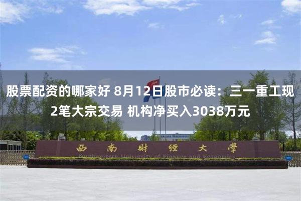 股票配资的哪家好 8月12日股市必读：三一重工现2笔大宗交易 机构净买入3038万元